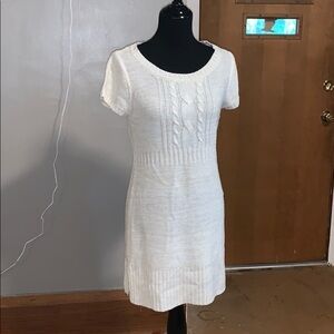 Cream short sleeved cable knit sweater dress